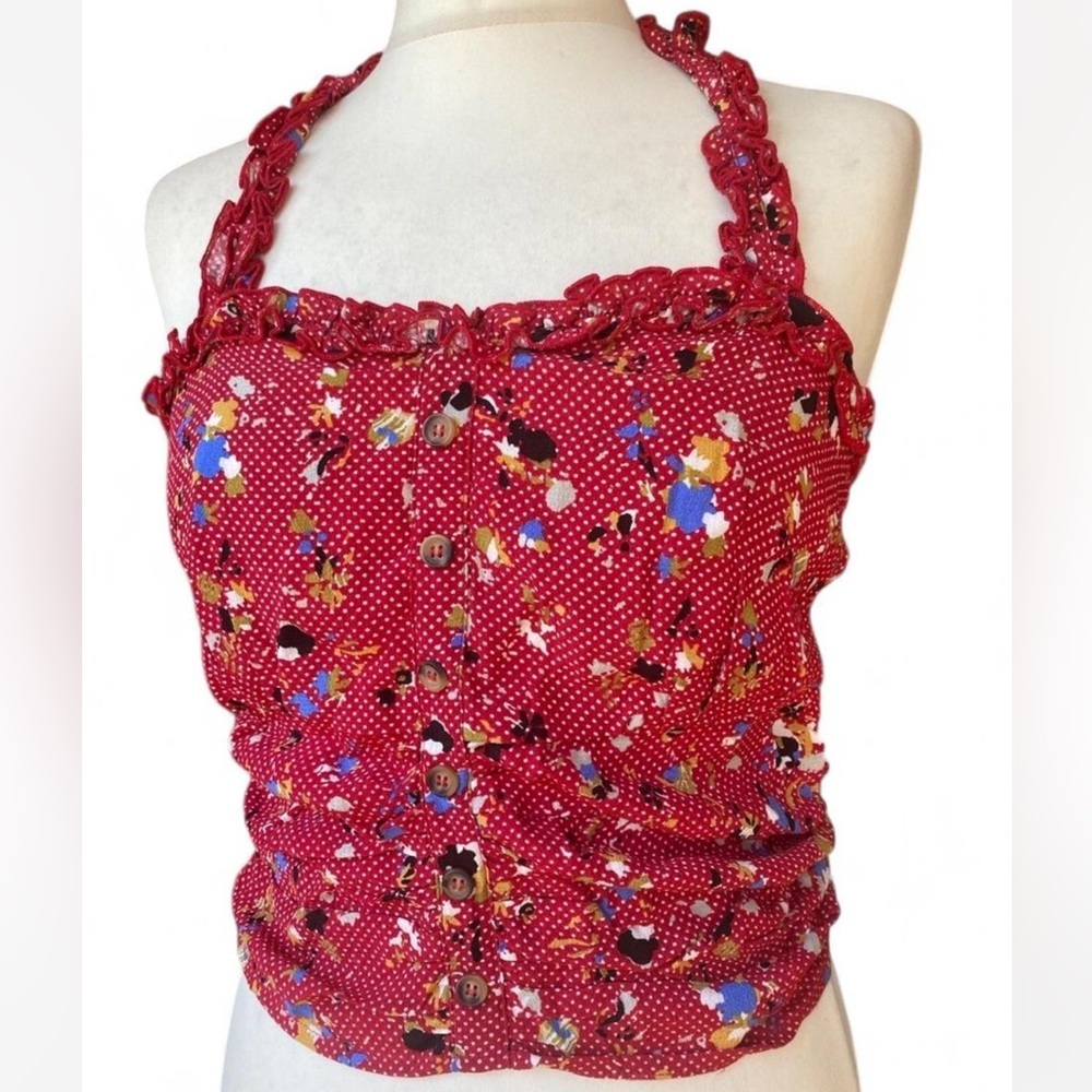 Free People Red Floral Halter Top - Picture 1 of 6